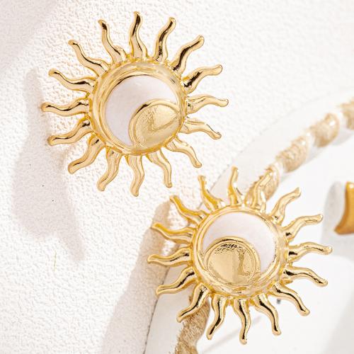 Lo zinco in lega Stud Earring, lega in zinco, placcato, per la donna & smalto, oro, Venduto da coppia