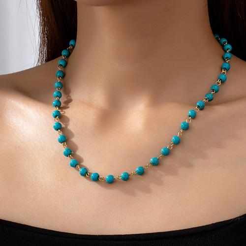 Sinc Alloy Jewelry muince, le Turquoise sintéiseach, plátáilte, do bhean, gorm, Díolta De réir PC