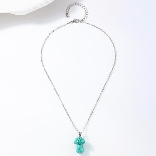 Zinklegering halskettingen, Zinc Alloy, met Synthetische Turquoise, paddestoel, plated, voor vrouw, zilver, Verkocht door PC