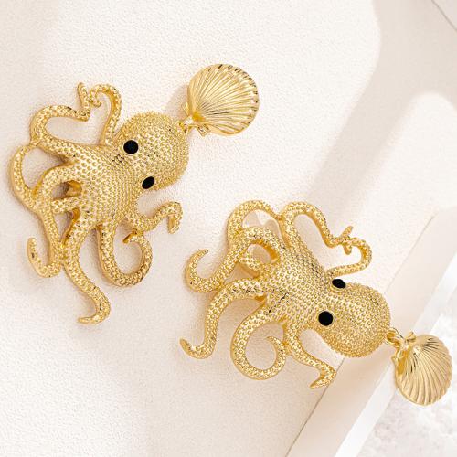 Zinklegering oorknoppen, Zinc Alloy, Octopus, plated, voor vrouw & glazuur, goud, Verkocht door pair