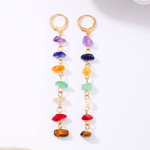 Zinc Alloy Drop Earrings with Gemstone plated for woman multi-colored Sold By Pair