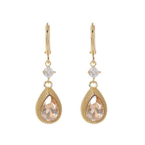 Zinc Alloy Drop Earrings plated micro pave cubic zirconia & for woman gold Sold By Pair