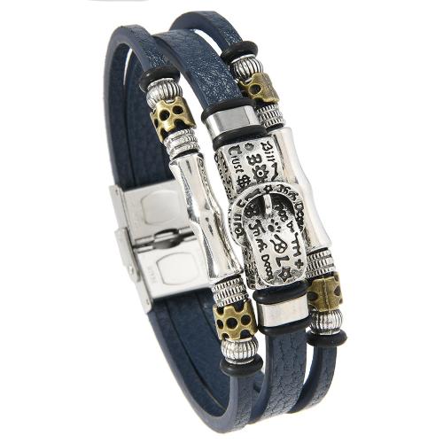 PU Leather Cord Bracelets with 304 Stainless Steel & Zinc Alloy plated multilayer & for man Sold By PC