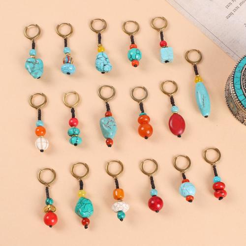 Laiton Leverback boucle d'oreille, avec Pierre naturelle & turquoise, style folk & unisexe & styles différents pour le choix, plus de couleurs à choisir, Vendu par PC