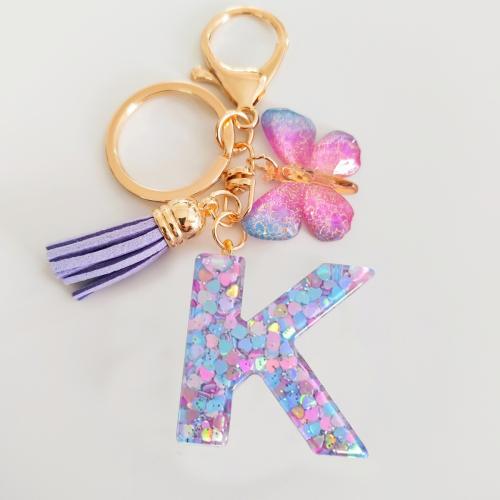 Resin Key Clasp with Sequins & Zinc Alloy epoxy gel portable & multifunctional purple Product package size Sold By PC