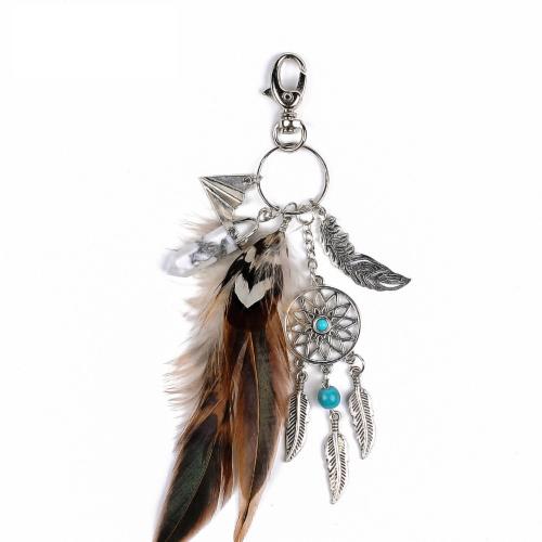 Zinc Alloy Key Clasp Lampwork with Feather & Gemstone & Zinc Alloy portable & multifunctional Sold By PC