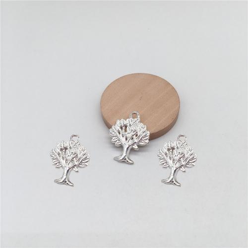 Zinc Alloy Pendants Tree bright silver color plated DIY Sold By Bag