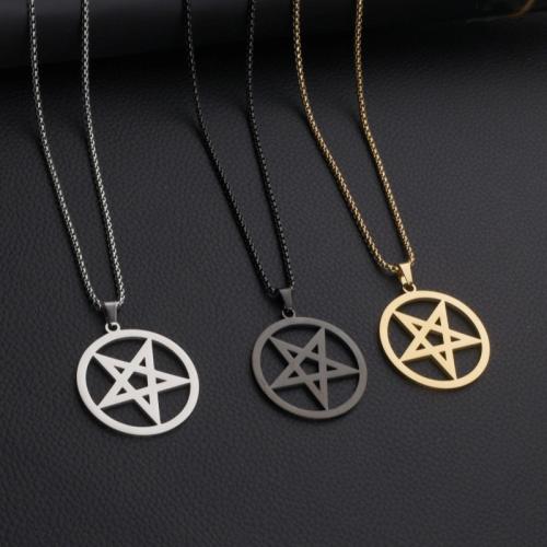 Nerezová ocel šperky náhrdelník, 304 Stainless Steel, Pentagram, lesklý, unisex, více barev na výběr, Délka 51-60 cm, Prodáno By PC