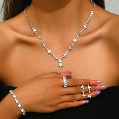 ottone set di gioielli fashion, placcato, stili diversi per la scelta & per la donna & con strass, argento, Venduto da set