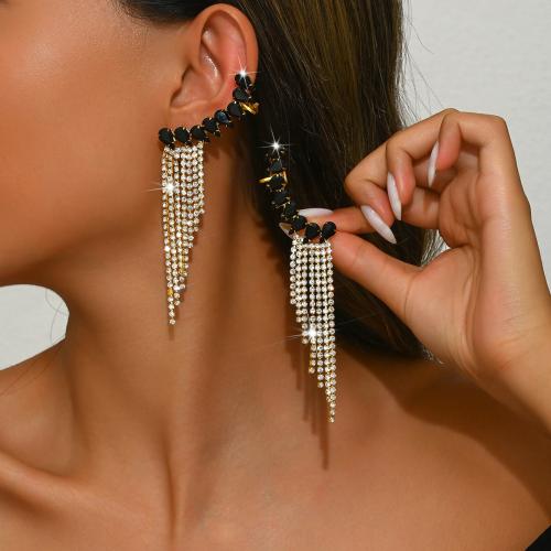 Brass Earring Cuff Tassel plated for woman & with rhinestone Sold By Pair