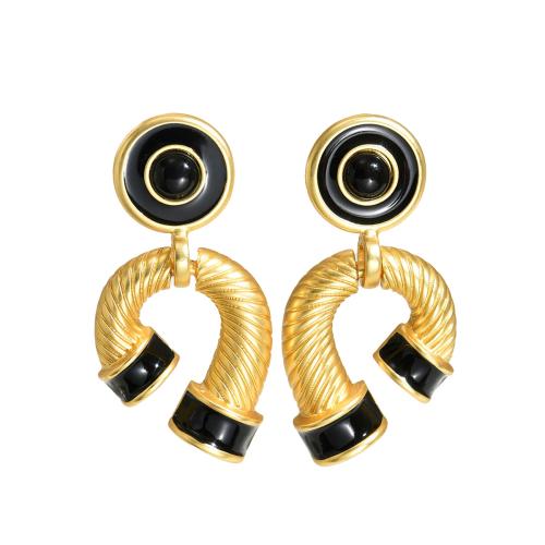 Brass Stud Earring fashion jewelry & for woman & enamel golden Sold By Pair