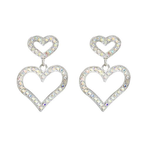 Zinklegering oorknoppen, Zinc Alloy, Hart, mode sieraden & micro pave zirconia & voor vrouw, zilver, 50x36mm, Verkocht door pair