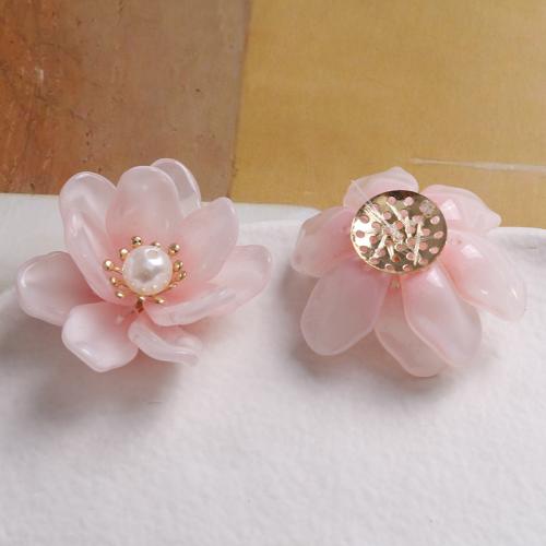 Hair Accessories DIY Findings Glass Flower pink 40mm Sold By PC