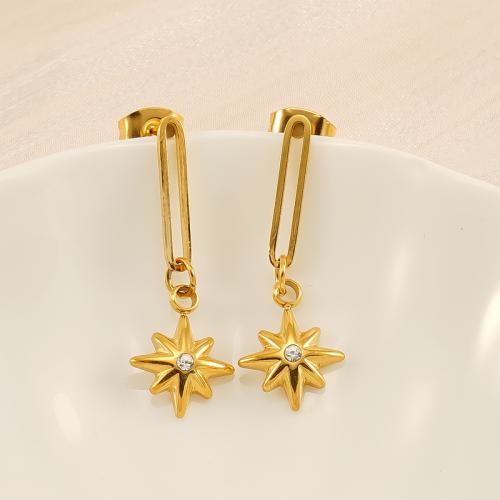 Stainless Steel Drop Earring 304 Stainless Steel 18K gold plated fashion jewelry & for woman & with rhinestone golden Sold By Pair