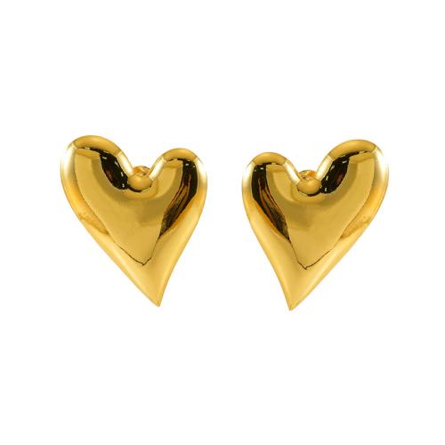 Stainless Steel Stud Earrings 304 Stainless Steel Heart 18K gold plated fashion jewelry & for woman golden Sold By Pair