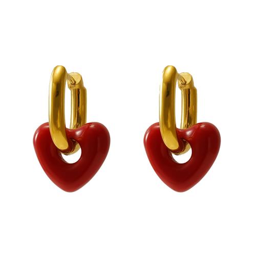 Stainless Steel Lever Back Earring 304 Stainless Steel Heart 18K gold plated fashion jewelry & for woman & enamel 22mm Sold By Pair