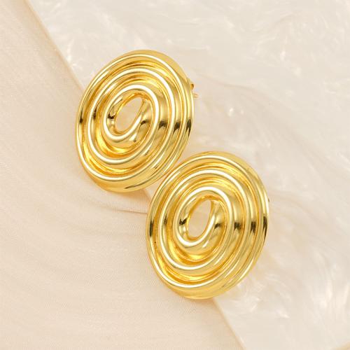 Brincos de garanhão de aço inoxidável, Aço inoxidável 304, 18K banhado a ouro, joias de moda & para mulher, dourado, 27mm, vendido por par