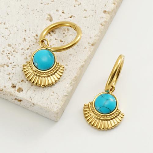 Earring Buail Huggie, 304 Cruach dhosmálta, le Turquoise sintéiseach, 18K ór plátáilte, jewelry faisin & do bhean, órga, Díolta De réir Péire