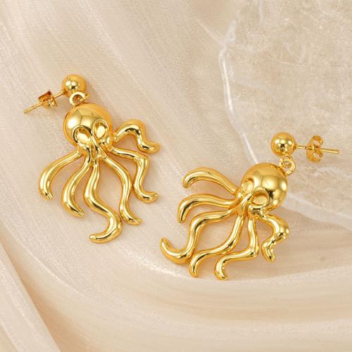 Stainless Steel Drop Earring 304 Stainless Steel Octopus 18K gold plated fashion jewelry & for woman golden Sold By Pair