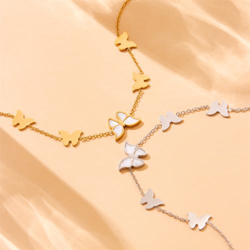 Stainless Steel Jewelry Bracelet 304 Stainless Steel with White Shell with 6cm extender chain Butterfly fashion jewelry & for woman Sold Per Approx 17 cm Strand