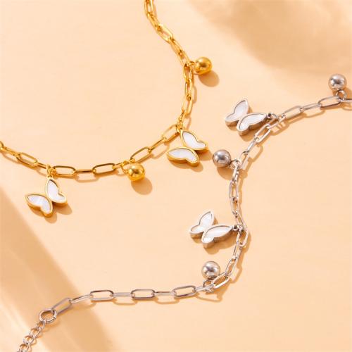 Stainless Steel Jewelry Bracelet 304 Stainless Steel with White Shell with 6.5cm extender chain Butterfly fashion jewelry & for woman Sold Per Approx 16 cm Strand