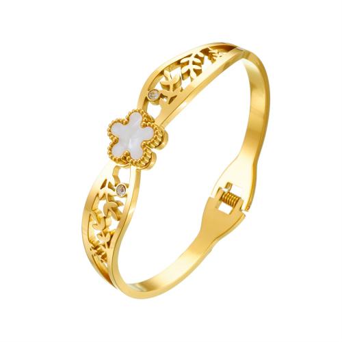 Stainless Steel Bangle 304 Stainless Steel with Shell gold color plated fashion jewelry & for woman golden Sold By PC