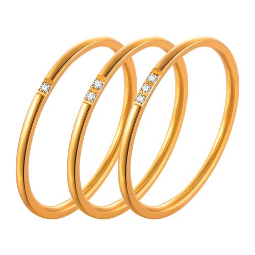 acero inoxidable 304 Anillo Set, tres piezas & diverso tamaño para la opción & micro arcilla de zirconia cúbica & para mujer, dorado, Vendido por Set