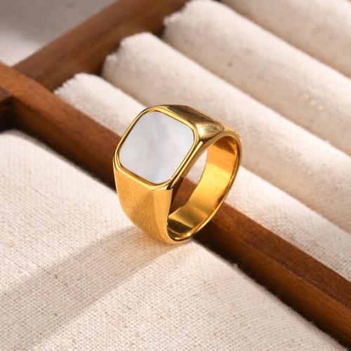 Stainless Steel Finger Ring 304 Stainless Steel with Shell fashion jewelry & for woman golden Sold By PC