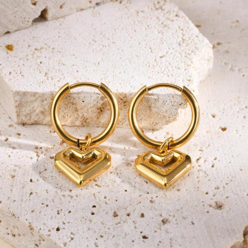 Huggie hoepel Drop Earrings, 304 roestvrij staal, Hart, 18K verguld, mode sieraden & voor vrouw, gouden, 29x13.30mm, Verkocht door pair