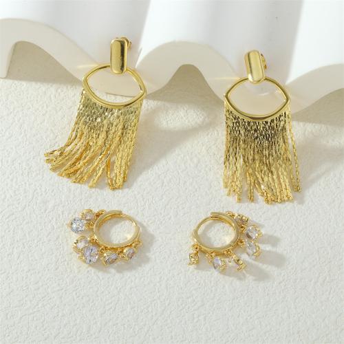 Fashion Fringe Earrings Brass with Cubic Zirconia gold color plated fashion jewelry & for woman nickel lead & cadmium free Sold By Pair