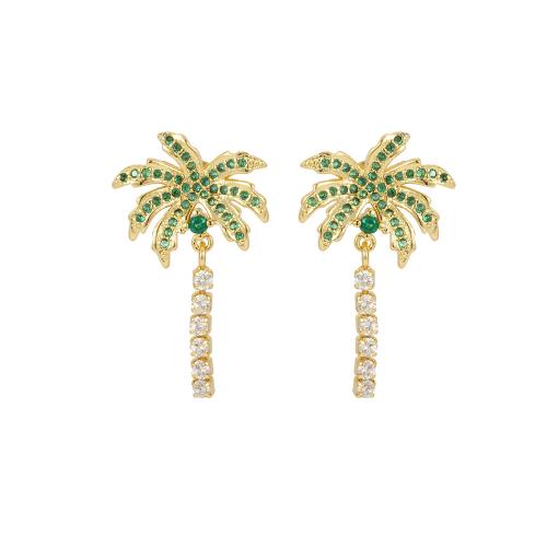 Cubic Zirconia Micro Pave Brass Earring Palm Tree plated fashion jewelry & micro pave cubic zirconia & for woman nickel lead & cadmium free Sold By Pair