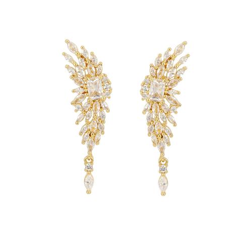 Cubic Zirconia Micro Pave Brass Earring Angel Wing plated fashion jewelry & micro pave cubic zirconia & for woman nickel lead & cadmium free Sold By Pair