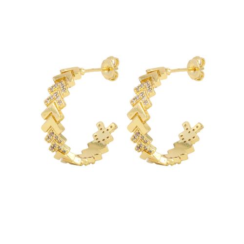 Cubic Zirconia Micro Pave Brass Earring gold color plated fashion jewelry & micro pave cubic zirconia & for woman nickel lead & cadmium free Sold By Pair