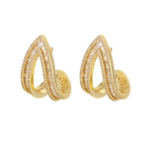 Cubic Zirconia Micro Pave Latão Brinco, cobre, banhado, joias de moda & micro pavimento em zircônia cúbica & para mulher, Mais cores pare escolha, níquel, chumbo e cádmio livre, vendido por par