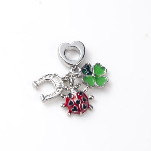 Zinc Alloy Enamel Pendants Ladybug silver color plated DIY nickel lead & cadmium free Sold By PC