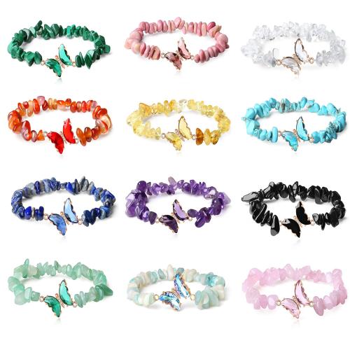 Gemstone Bracelets Natural Stone with Elastic Thread & Brass handmade & Unisex & with rhinestone Length Approx 18 cm Sold By PC