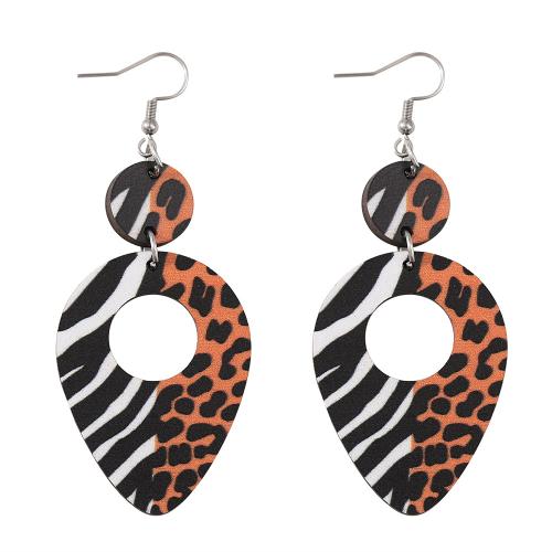 Wood Earring with 304 Stainless Steel Teardrop printing for woman & double-sided & hollow Sold By Pair