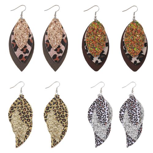 Stainless Steel Drop Earring PU Leather with 304 Stainless Steel printing three layers & for woman Sold By Pair