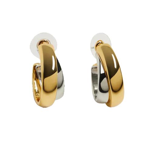 Brass Stud Earring plated fashion jewelry & for woman & two tone Sold By Pair