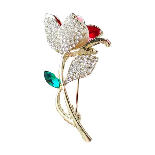 Zinc Alloy Brooches with Plastic Pearl Rose plated & for woman & enamel & with rhinestone Sold By PC