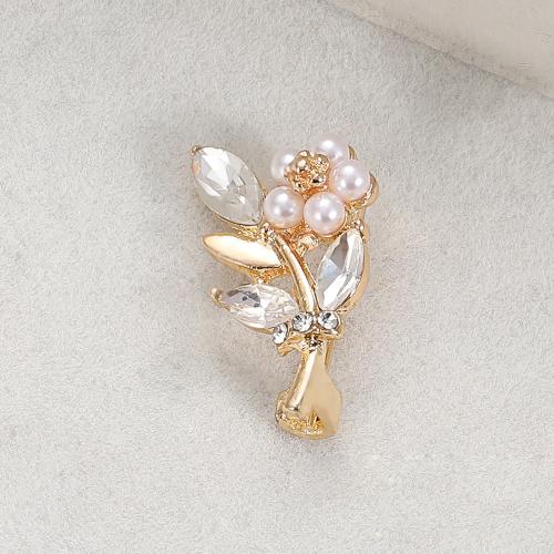 Zinc Alloy Brooches with Plastic Pearl petals plated for woman & with rhinestone gold Sold By PC