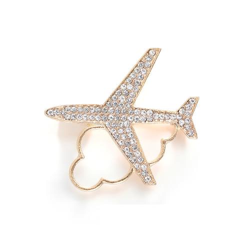 Zinc Alloy Brocher, Airplane, forgyldt, for kvinde & med rhinestone, guld, Solgt af PC