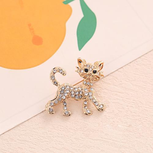 Zinc Alloy Brocher, Cat, forgyldt, for kvinde & med rhinestone, guld, Solgt af PC