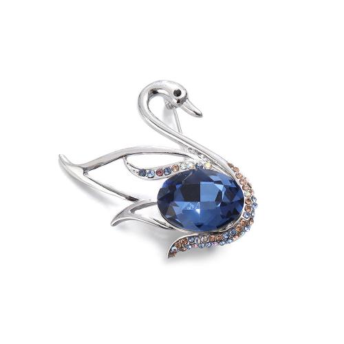 Zinc Alloy Brooches with Crystal Swan plated for woman & with rhinestone blue Sold By PC