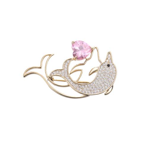 Zinc Alloy Brocher, Dolphin, forgyldt, for kvinde & med rhinestone, flere farver til valg, Solgt af PC