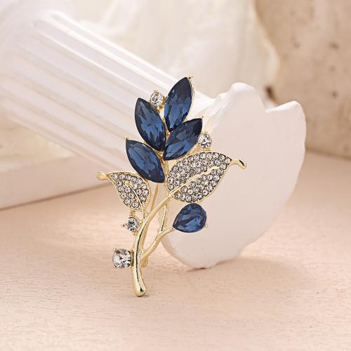 Zinc Alloy Brocher, med Krystal, Leaf, forgyldt, for kvinde & med rhinestone, guld, Solgt af PC