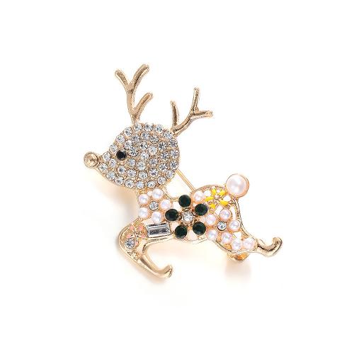 Zinc Alloy Brooches with Plastic Pearl Deer plated for woman & with rhinestone gold Sold By PC