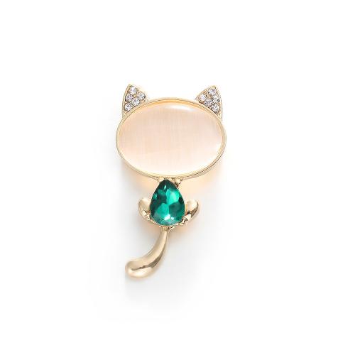 Zinc Alloy Brooches with Gemstone & Crystal Cat plated for woman & with rhinestone gold Sold By PC