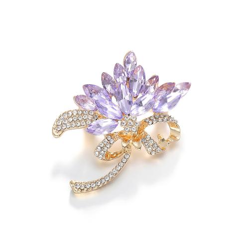 Zinc Alloy Brooches with Crystal petals plated for woman & with rhinestone purple Sold By PC