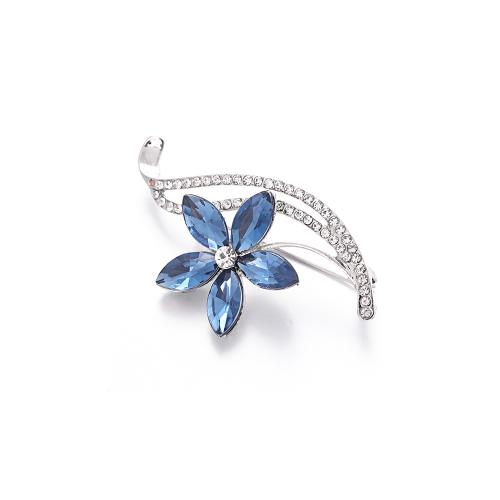 Zinc Alloy Brooches with Crystal petals plated for woman & with rhinestone blue Sold By PC